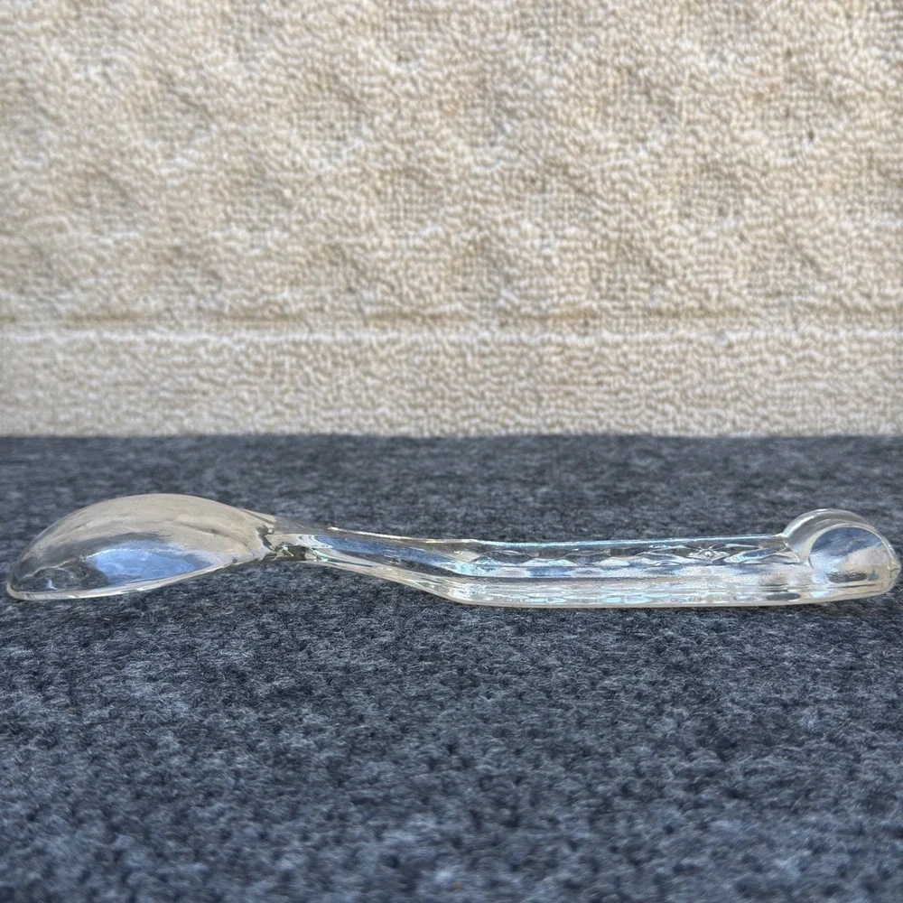 Vintage Clear Pressed Glass Serving Spoon Diamond Point Star Pattern 9 Inch